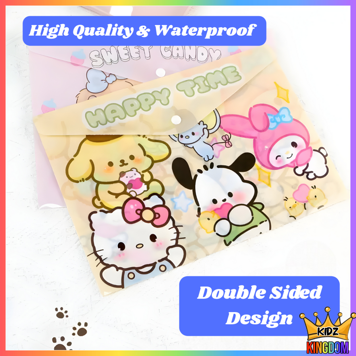 FILE Fail Butang A4 Kuromi Pooh Comel Kanak Hadiah Waterproof Large ...
