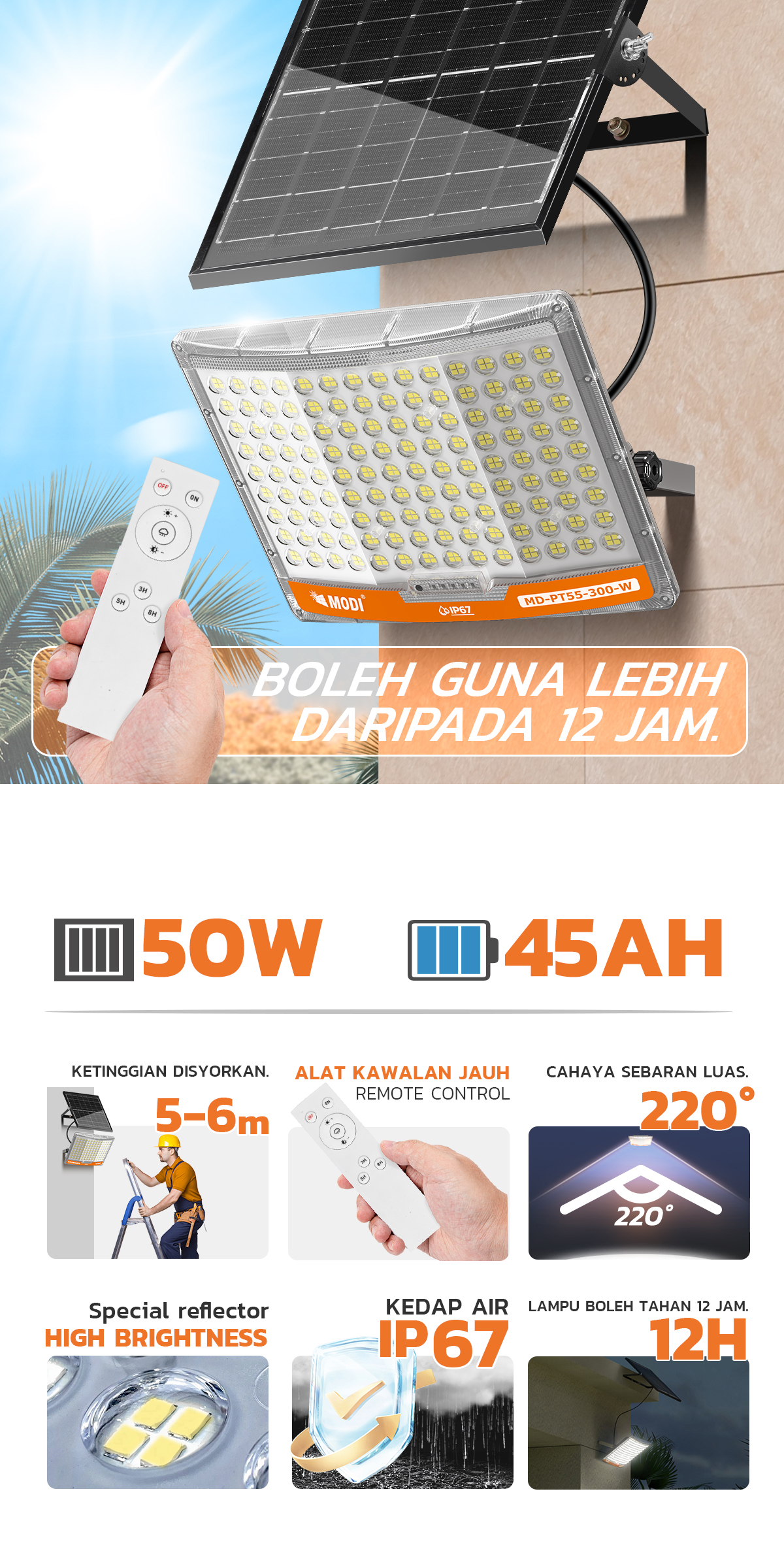 MODI Lampu Solar Light Outdoor 300W400W600W Spotlight Flood Light IP65 ...