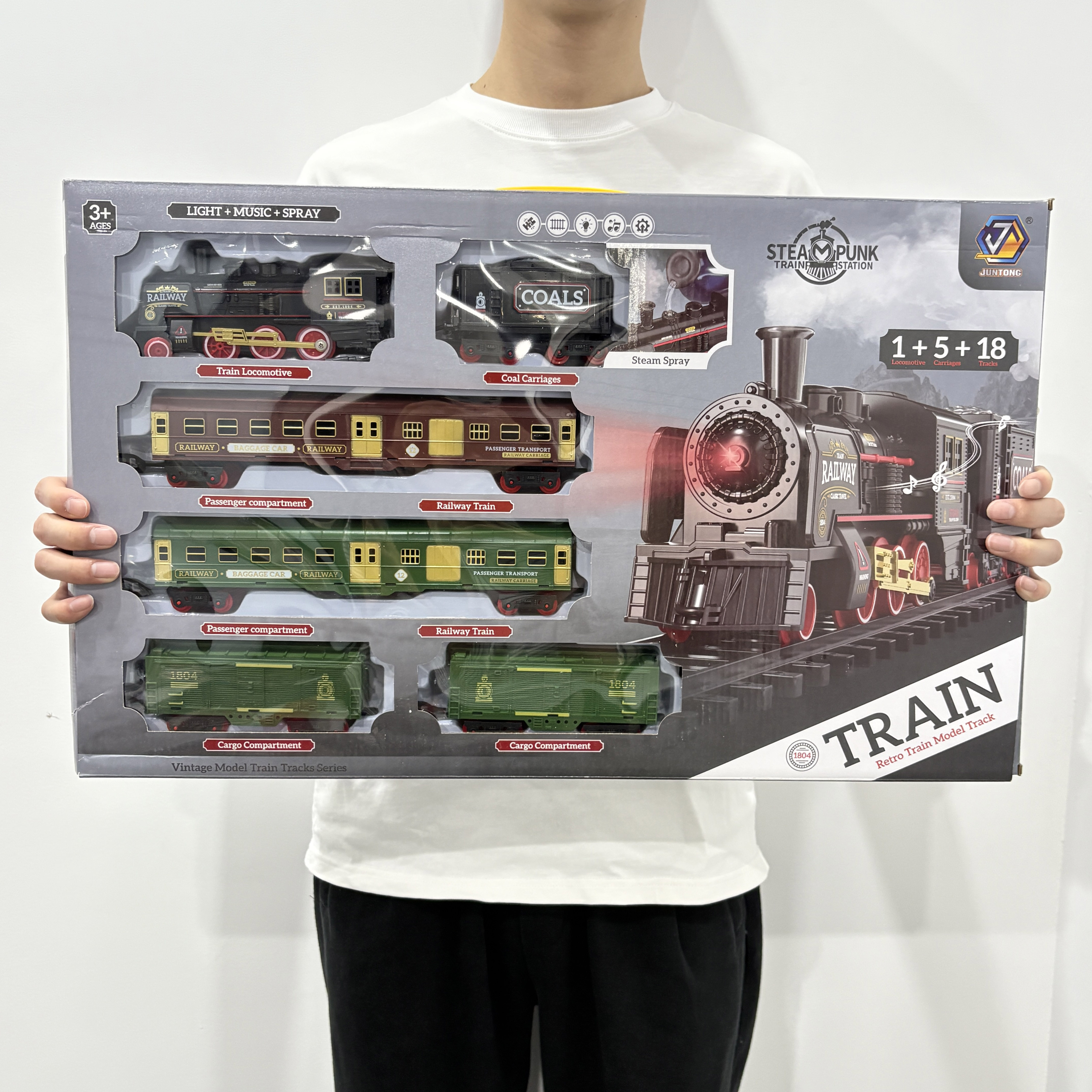 Electric Rail Train Toys Set Lighting Spray Simulates Realistic Train ...