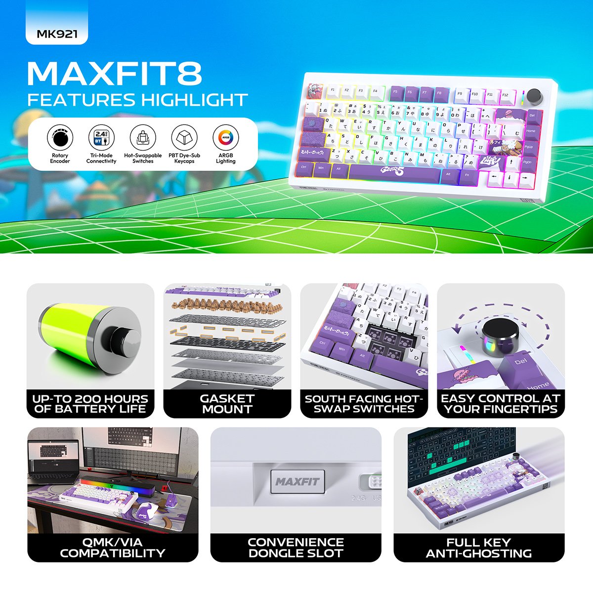 FANTECH MAXFIT 8 MK921 ONE PIECE Edition Wireless Gaming Keyboard ...