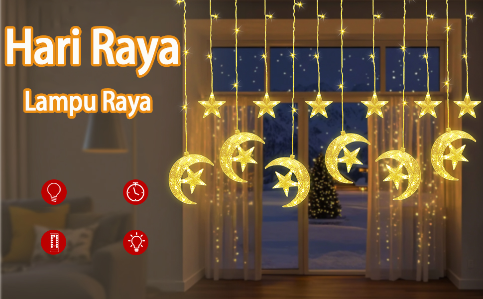 2026 Lampu Raya Decorative lights 4M 138 LED Lampu Tirai Bintang ...