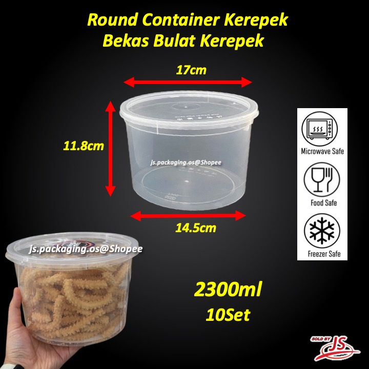 Felton Round Disposable Plastic Food Container 2300ml/3000ml Bekas Kuih ...