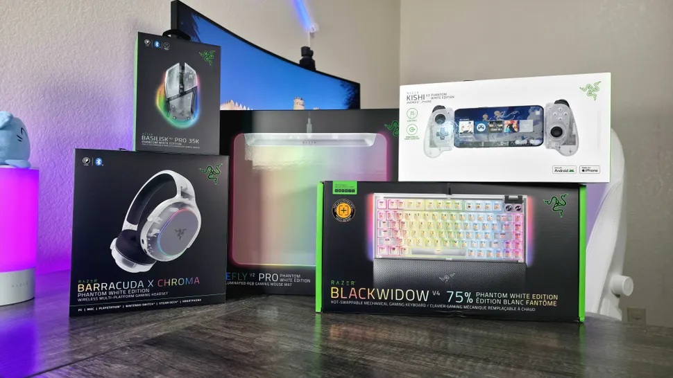 Razer Phantom White Collection-Razer Baslisk V3 Pro/ Barracuda X Chroma ...