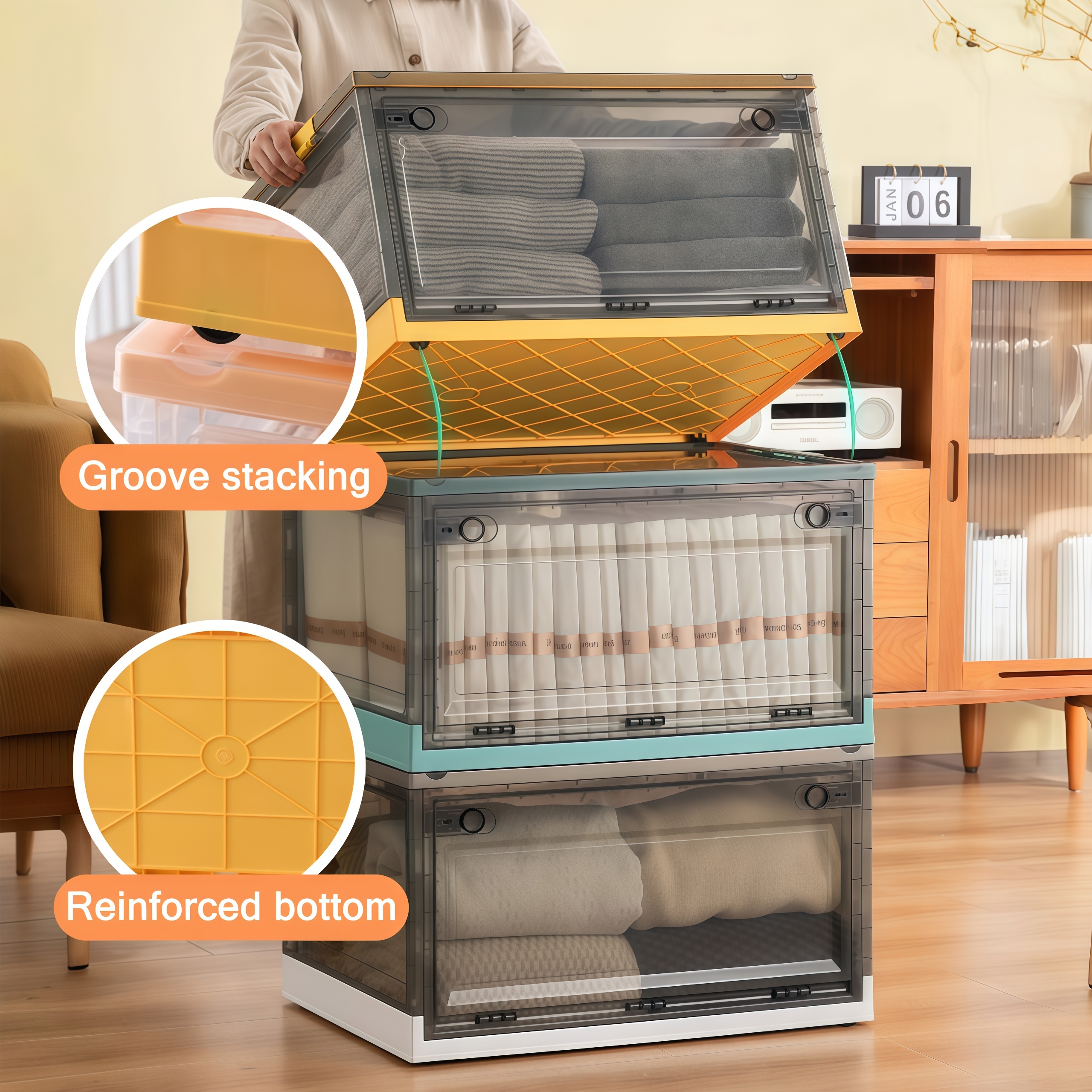 【TidyStore】Storage Box 120L Foldable Stackable With Lid Wheels Large ...