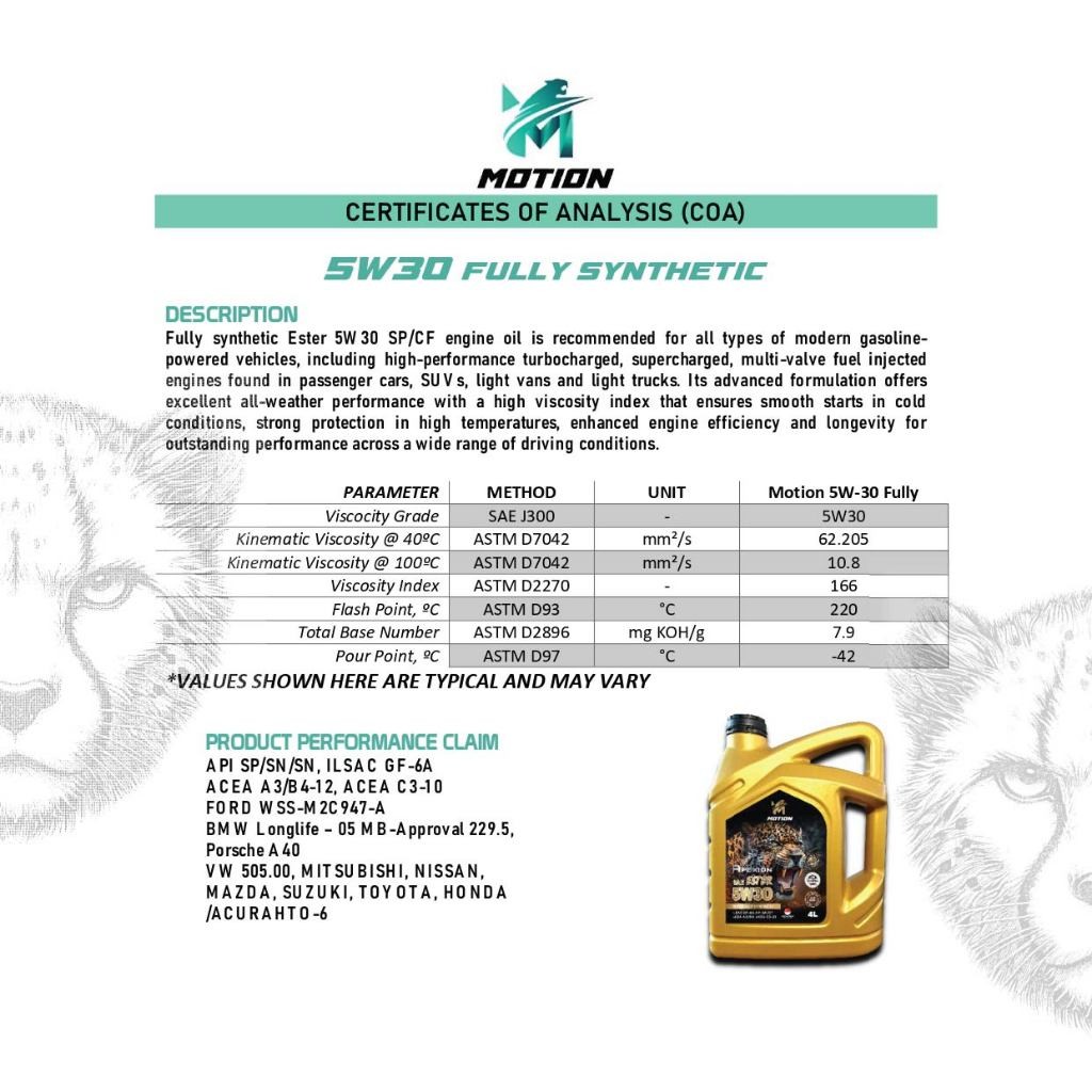 MOTION Ester Apexion API SP Fully-Synthetic Engine Oil (4L/5W30 ...