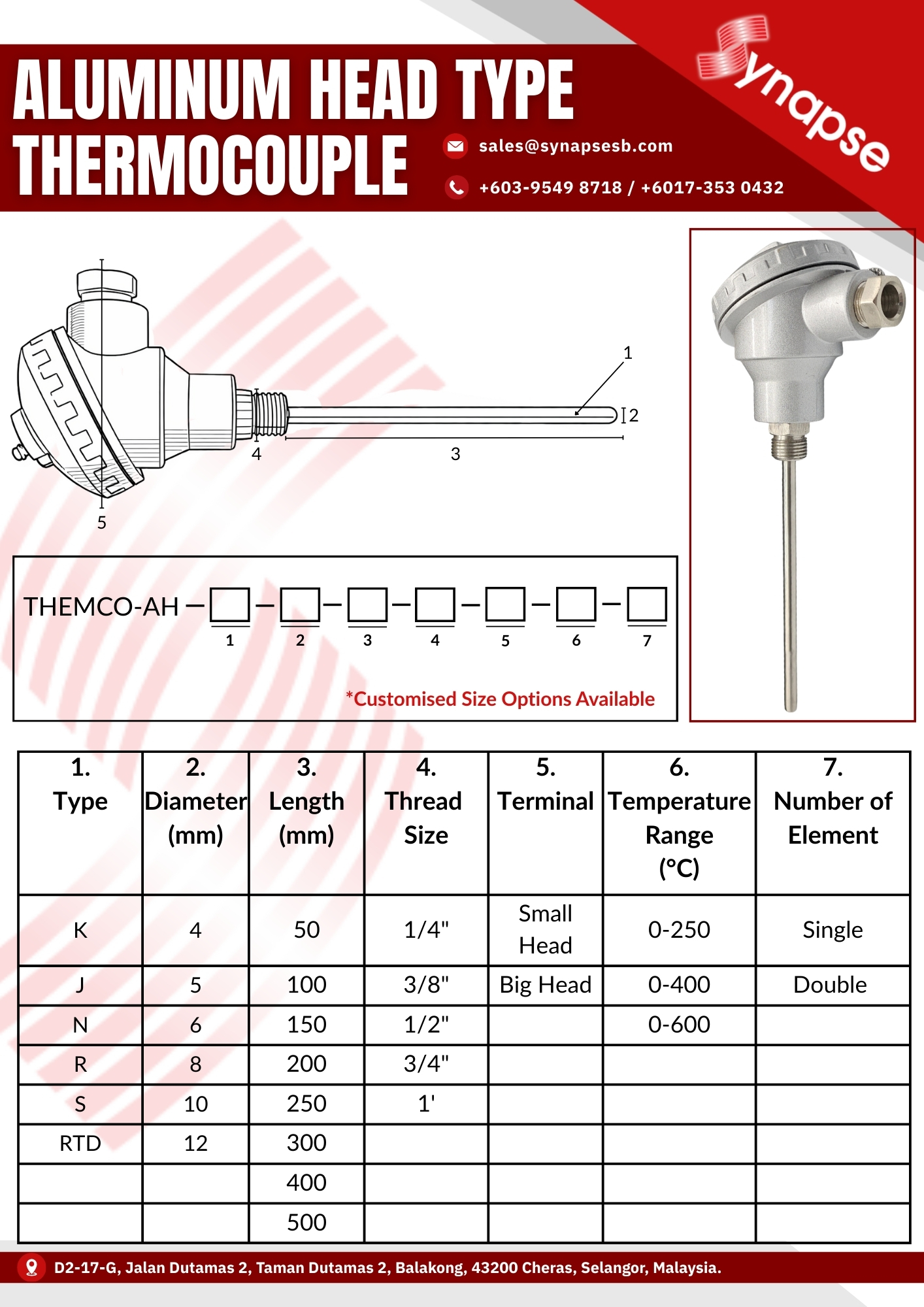 RTD Aluminium Head Type Temperature Sensor PT100 1/2 BSP thread SUS304 ...