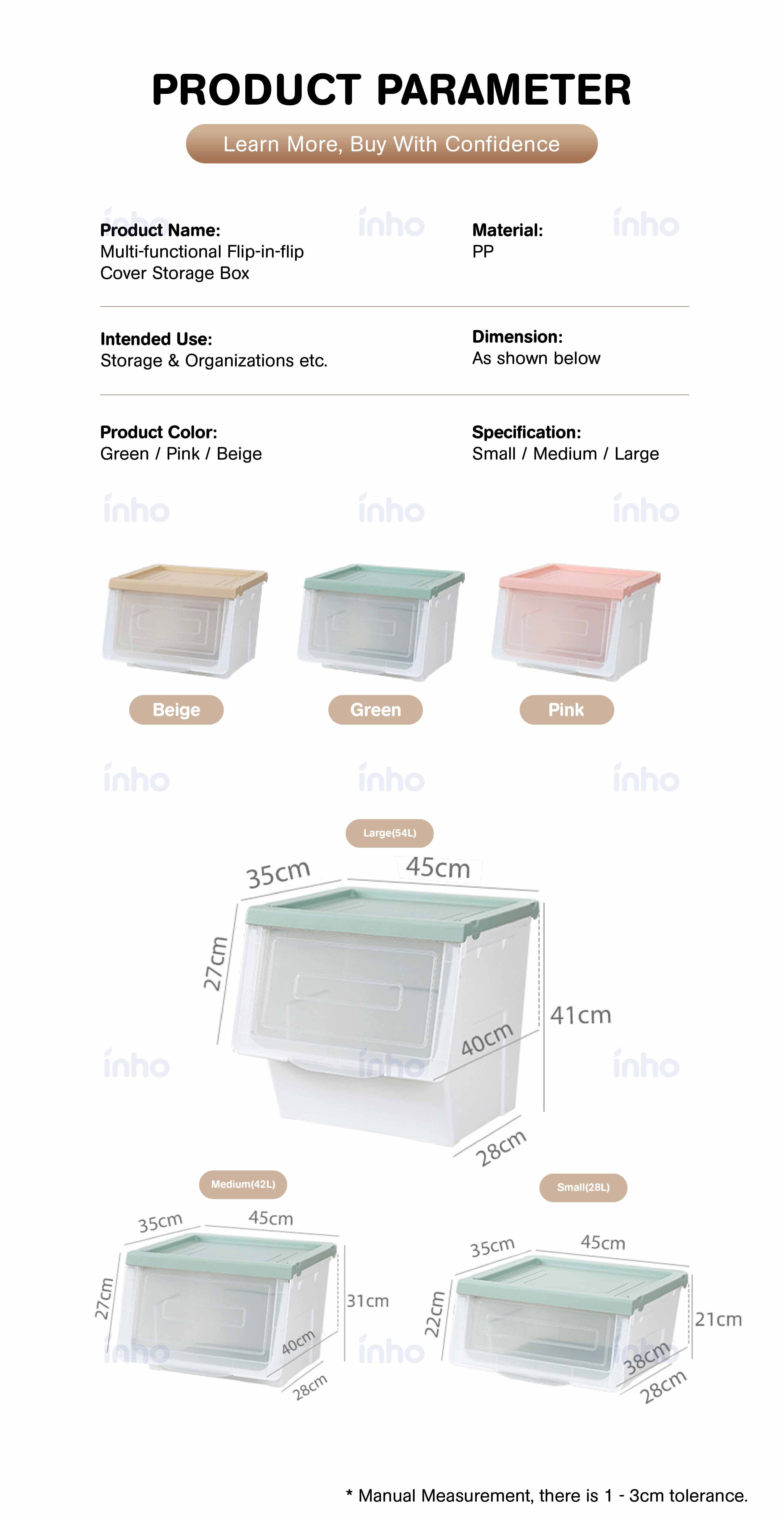 INHO 28/42/54L Large Capacity Storage Box With Transparent Lid ...