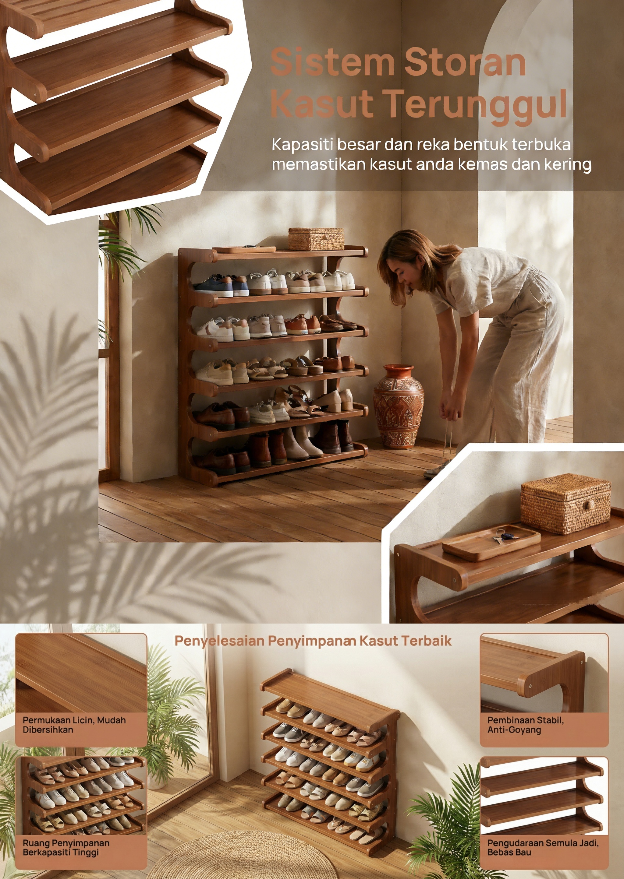 【Lifetime Warranty】Bamboo Rak Kasut Shoe Rack Black/White/Brown Rack ...