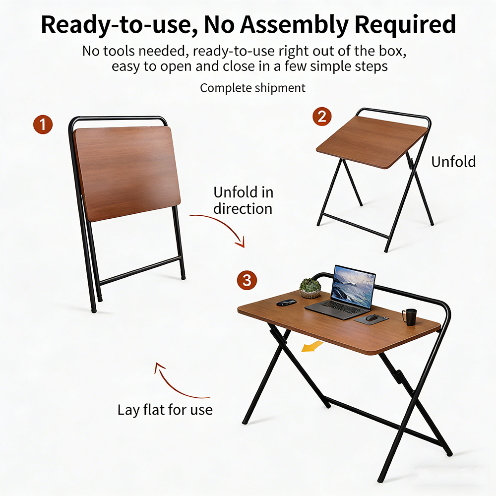 80/60cm Folding Table No-Assembly Required Study Foldable Table Writing ...