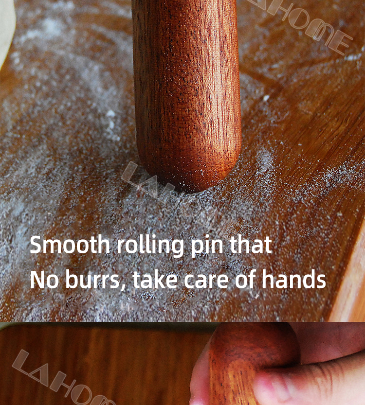 🎁 LAHOME Ebony Wood Rolling Pin Round Head Non-stick Powder Wooden ...