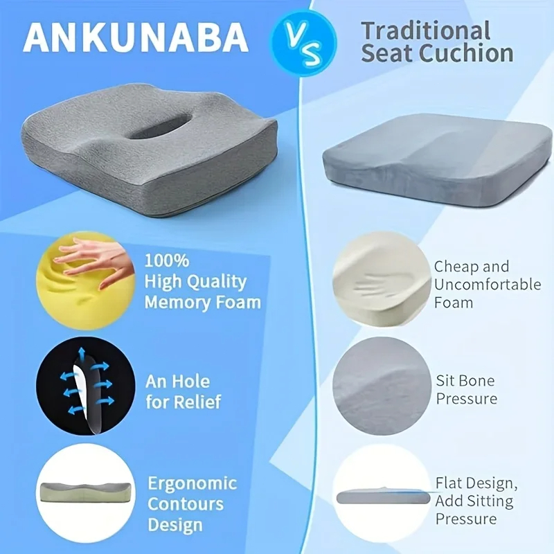 Memory Foam Seat Cushion Lumbar Support Pillow For Office Chair ...