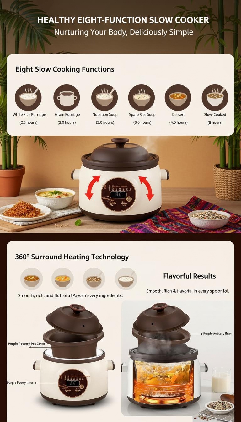 7L fully automatic ceramic purple sand electric stew pot stew pot plug ...