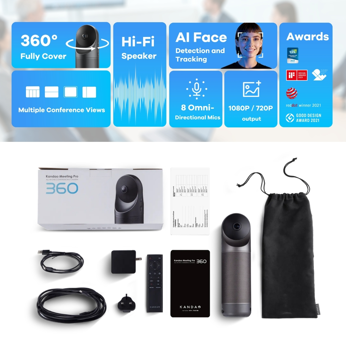 Kandao Meeting Pro 360 Conference Room Camera Hybrid Meeting Camera ...