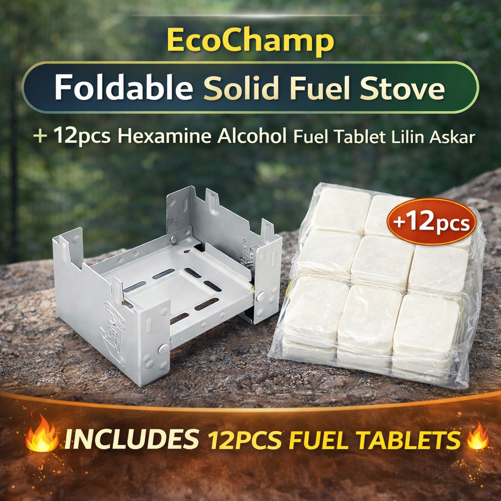 EcoChamp Foldable Camping Solid Fuel Stove + 4pcs Hexamine Fuel Tablet ...