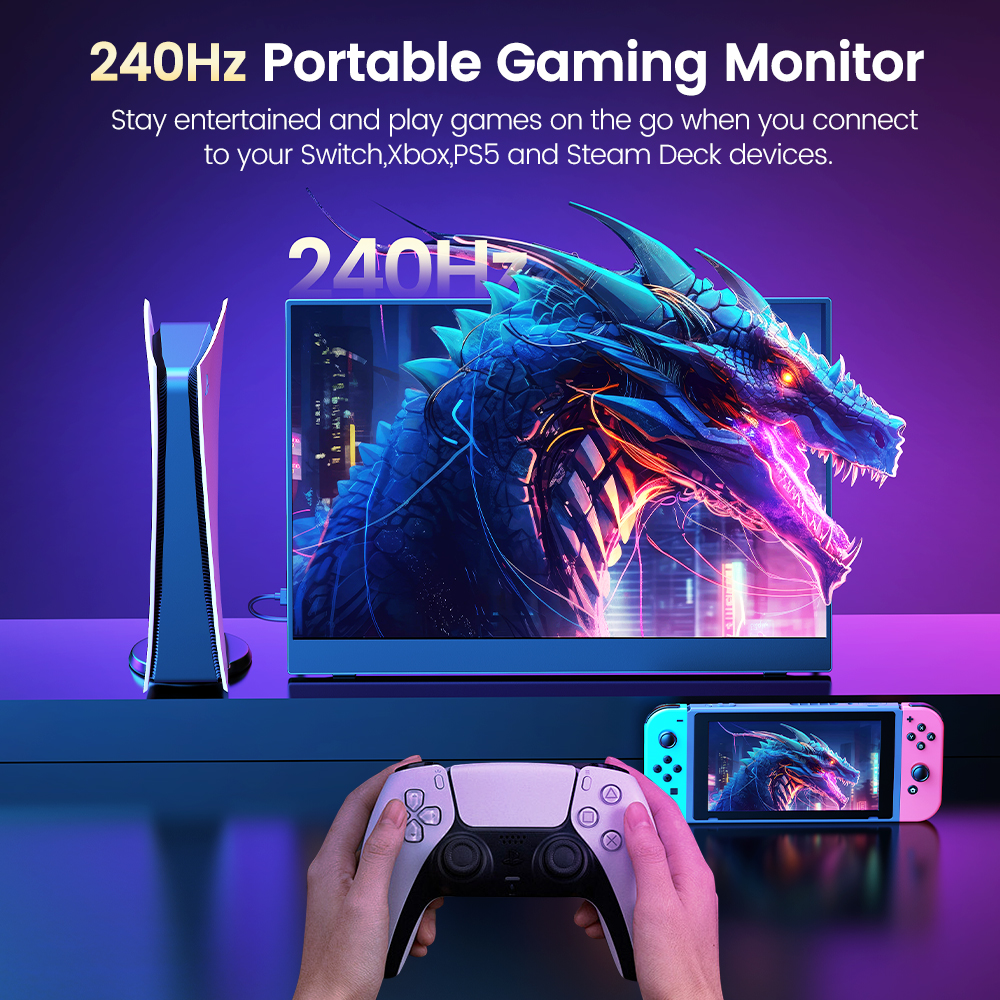 EVICIV 240Hz 2.5K Portable Monitor 16'' Gaming Monitor UHD 2560*1600 ...