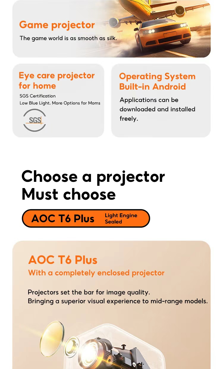 AOC T6 Plus Projector 4k Wifi 6 Bluetooth 5 HDMI USB Auto Focus Auto ...