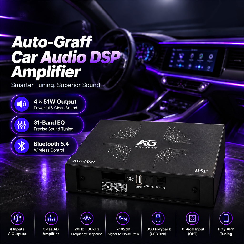 AG Auto-Graff AG-4800 Car Audio DSP Amplifier 4 Input 8 Output 4×51W 31 ...