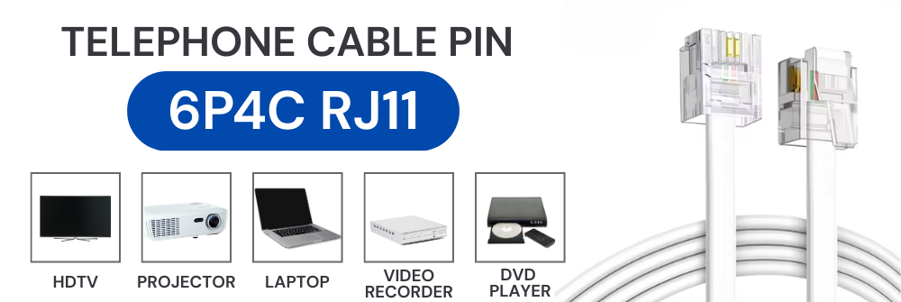 6P4C RJ11 TELEPHONE CABLE PIN TO PIN Line Extension Cord Cable Pure ...