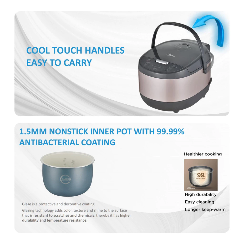 Midea 1.8L Digital Rice Cooker With 5 Preset Menus Easy Clean Periuk ...
