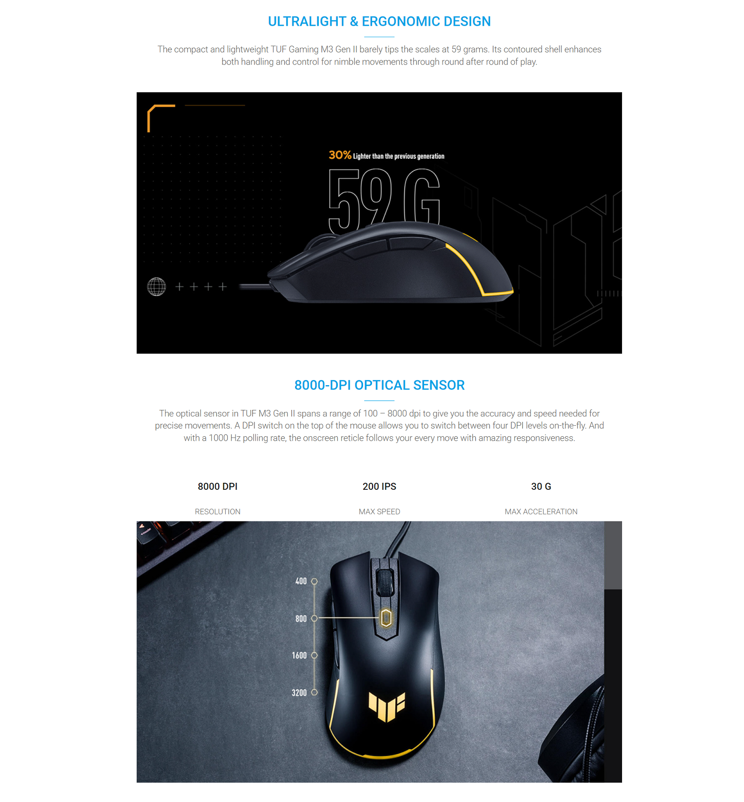 ASUS TUF GAMING M3 GEN II 8000 DPI WIRED GAMING MOUSE P309 WITH IP56 ...