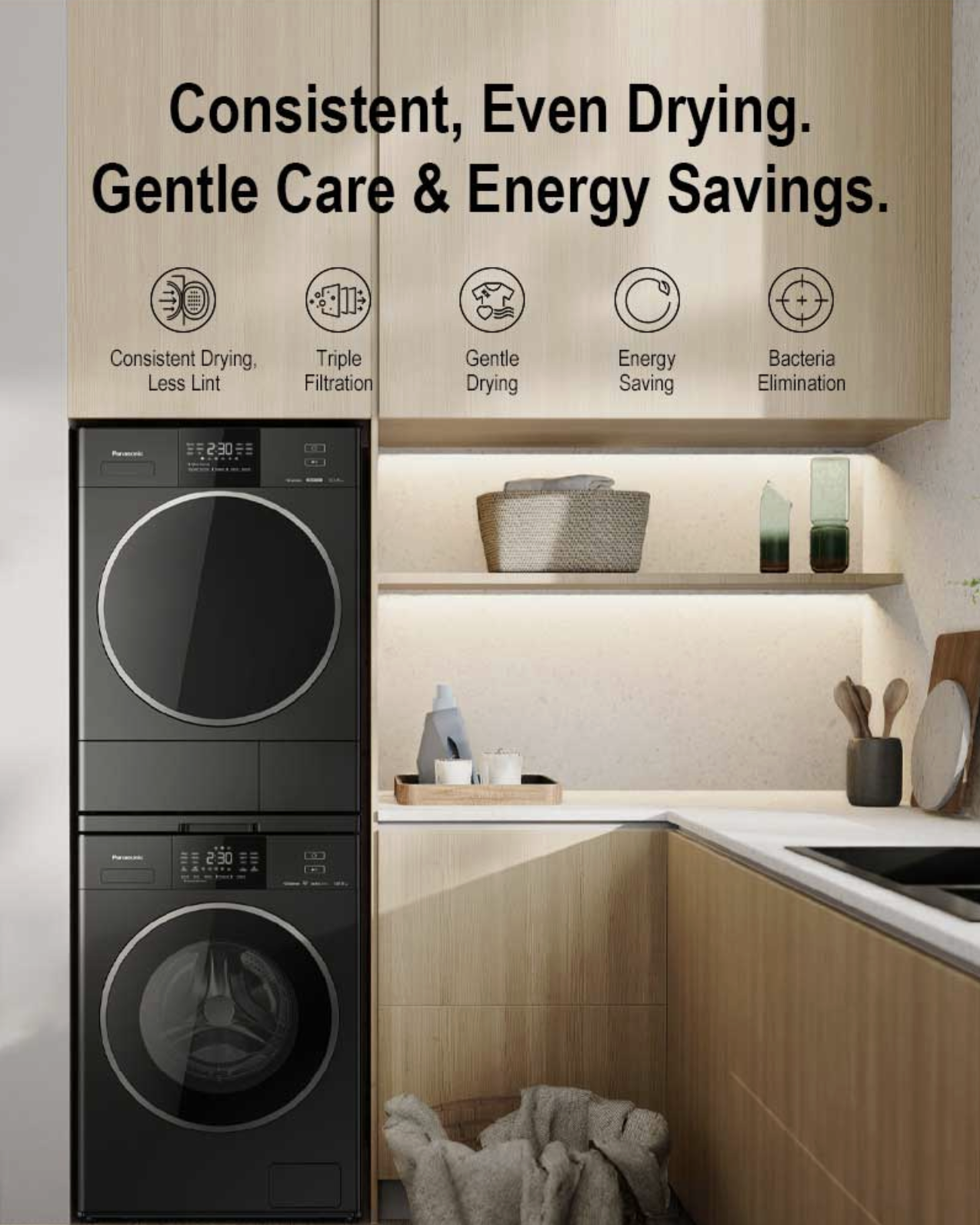 PANASONIC Heat Pump Dryer 10.5kg CARE+ E Series MaxAir Dry Inverter ...