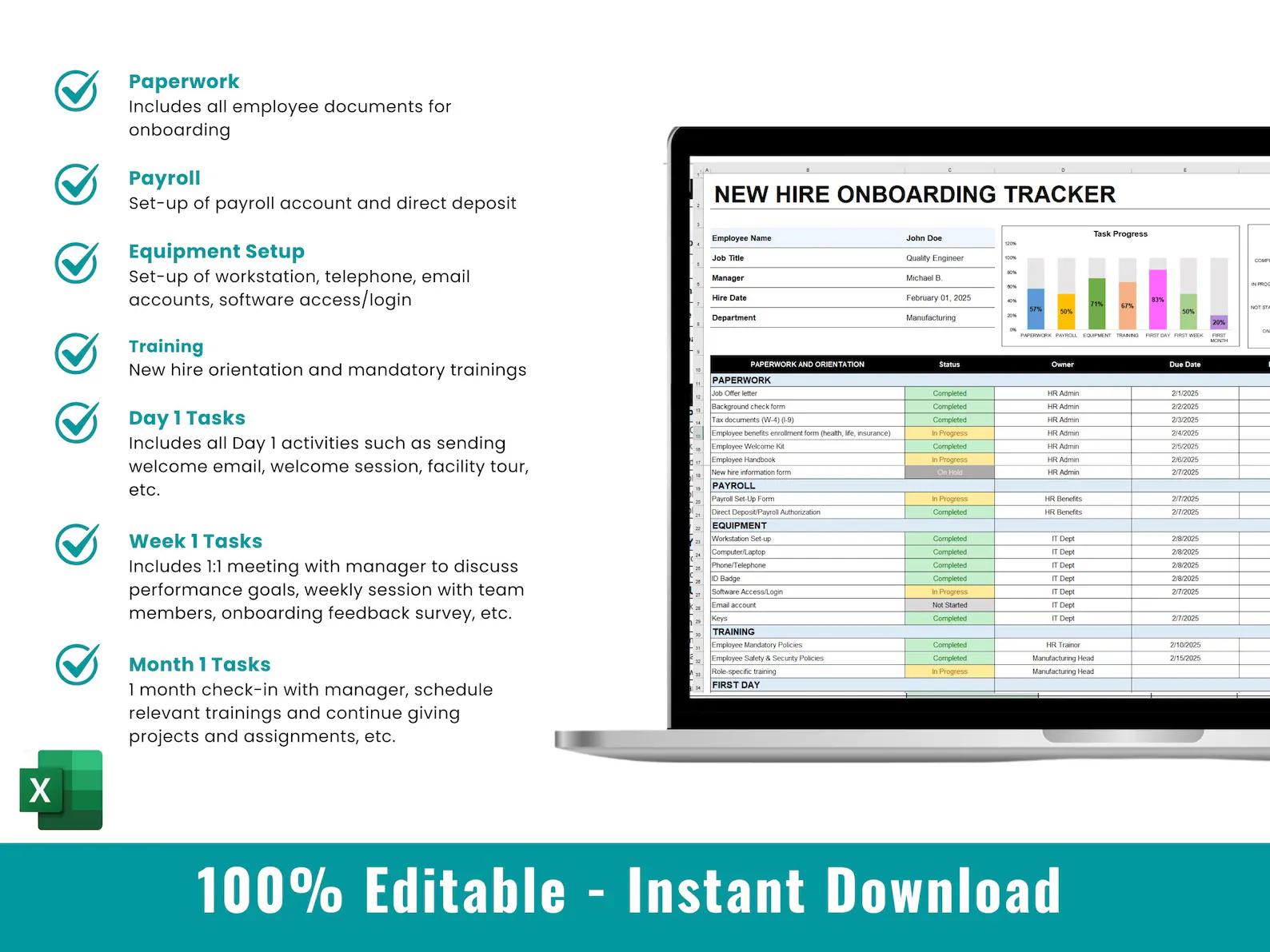 New Hire Checklist Excel Template New Hire Onboarding Job Offer New ...