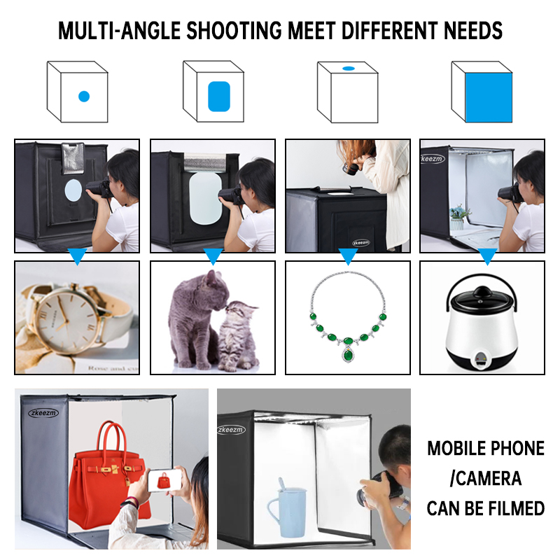 Zkeezm 60/50/40cm Folding Mini Photo Studio RGBW LED photo box Dual ...