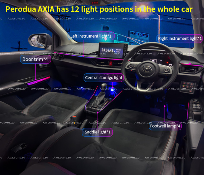 Awesome2u Perodua New Axia 2023-2025 Car TCS 20 in 1 Smart RGB Ambient ...
