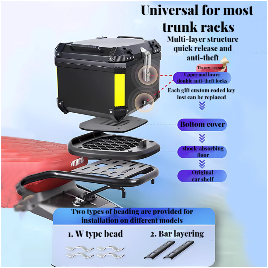 Motorcycle Box Top Box Waterproof ABS Motorcycle Box With Base Plate ...