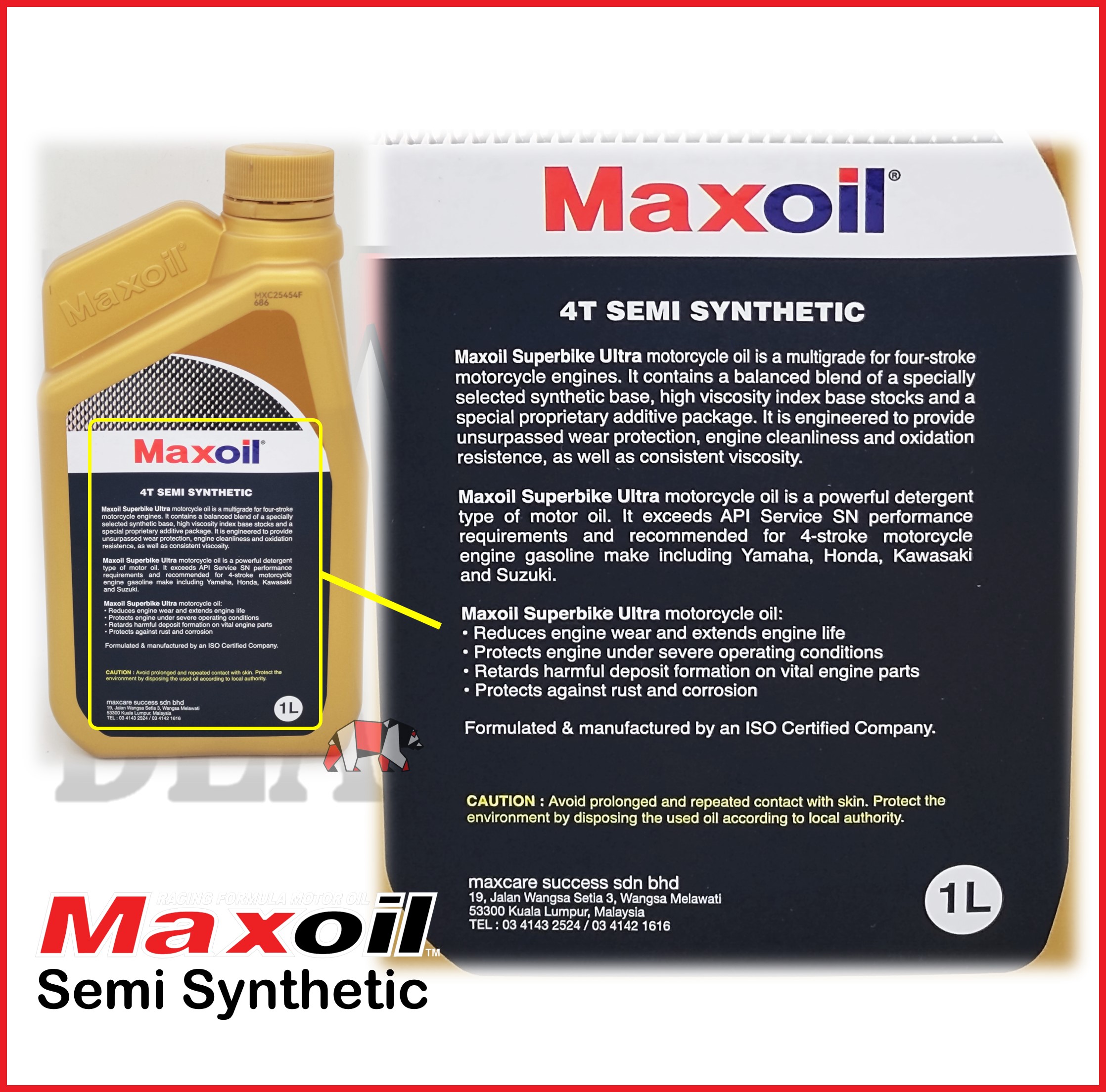 MAXOIL 4T Semi-Synthetic Motorcycle Oil (1 L) Racing Formula Motor Oil ...