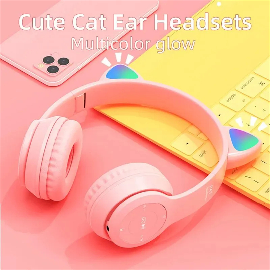 Wireless Headset with Microphone Control LED Stereo Music Headset Phone ...