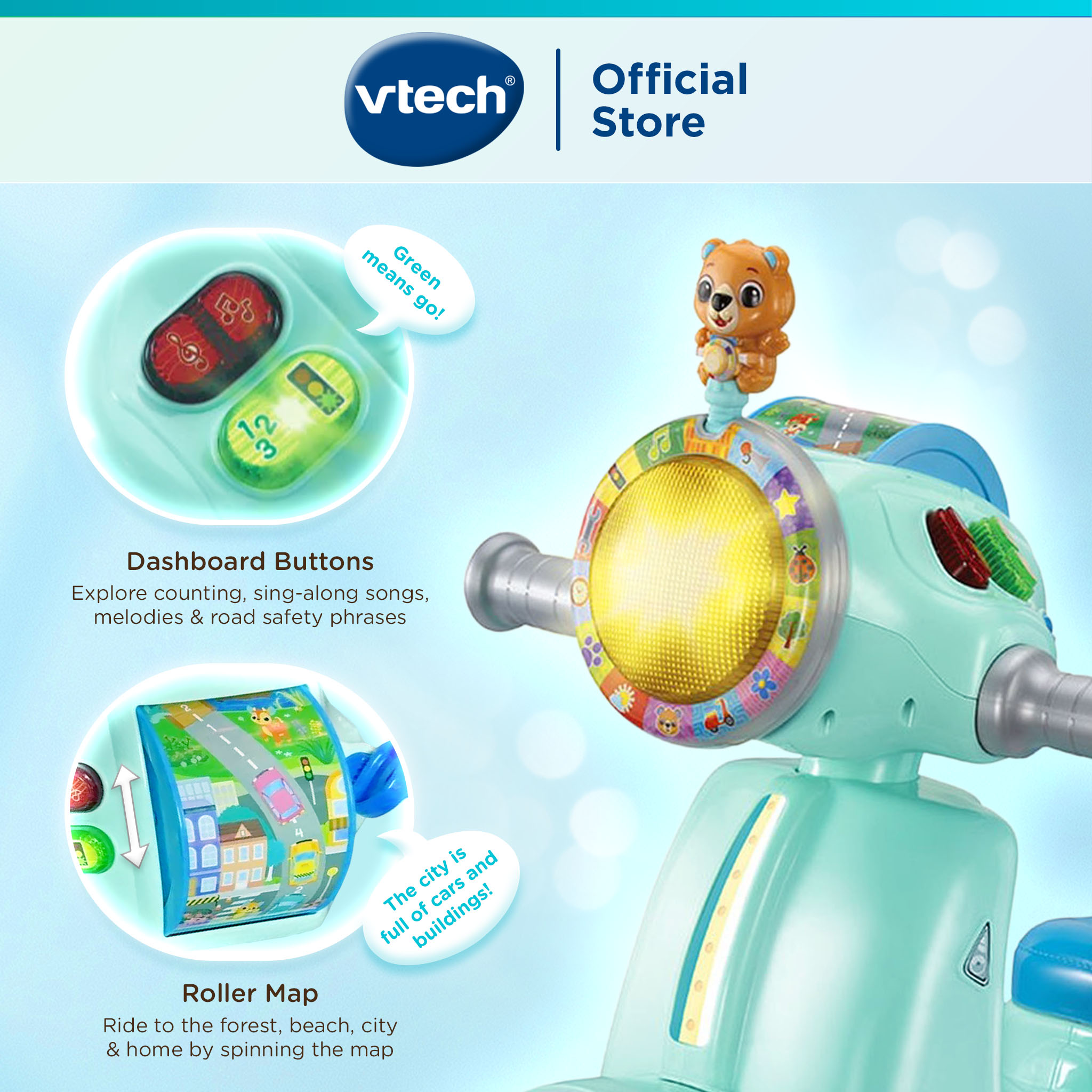 VTECH 2-IN-1 RIDE & BALANCE SCOOTER (Blue) Ride On Toys Scooter ...
