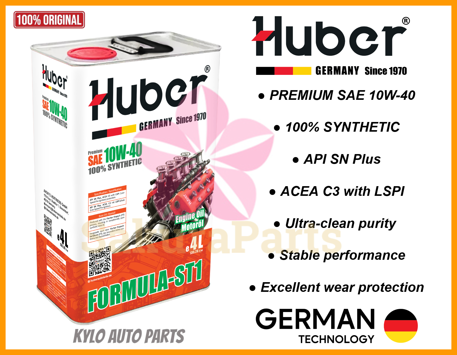 Huber 10w40 Formula ST1 100% Premium Synthetic Engine Oil 4L (MADE IN ...
