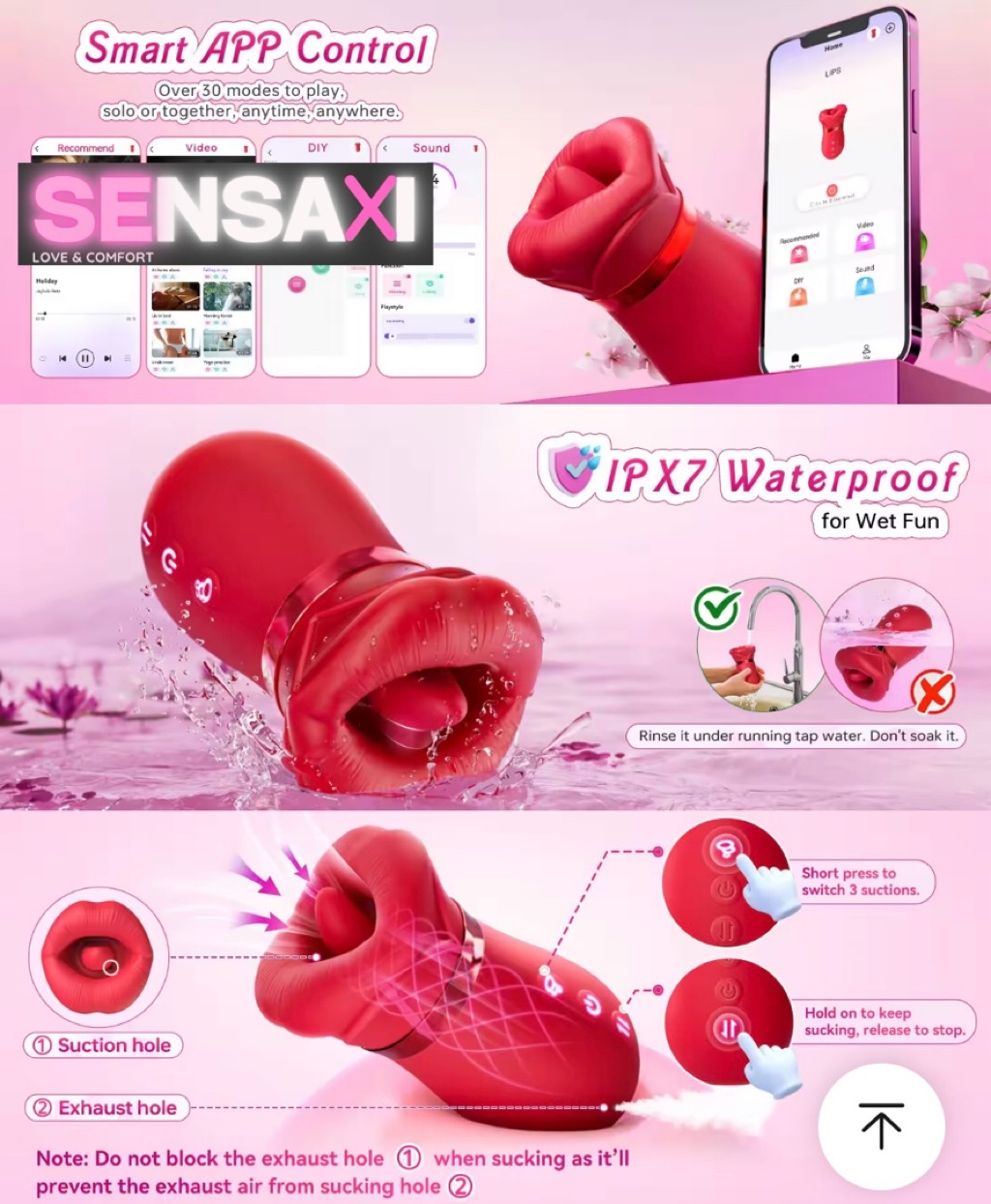 SENSAXI Kiss APP 5 IN 1 PINK Mouth Big Tongue Lickk Oral Suckk Vibrator ...
