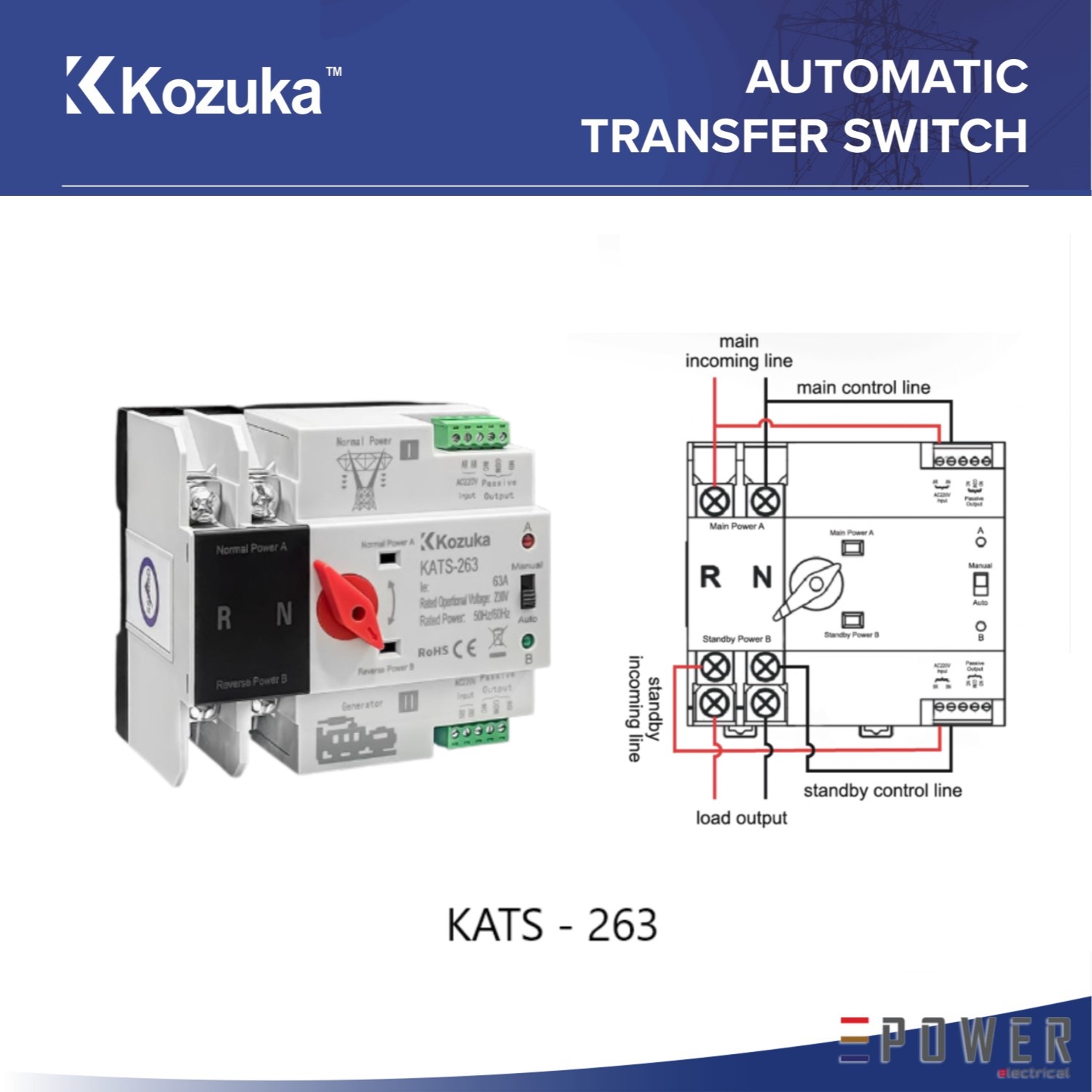 KOZUKA AUTO TRANSFER SWITCH, 2P 63A, KATS-263 4P 63A, KATS-463 | Shopee ...