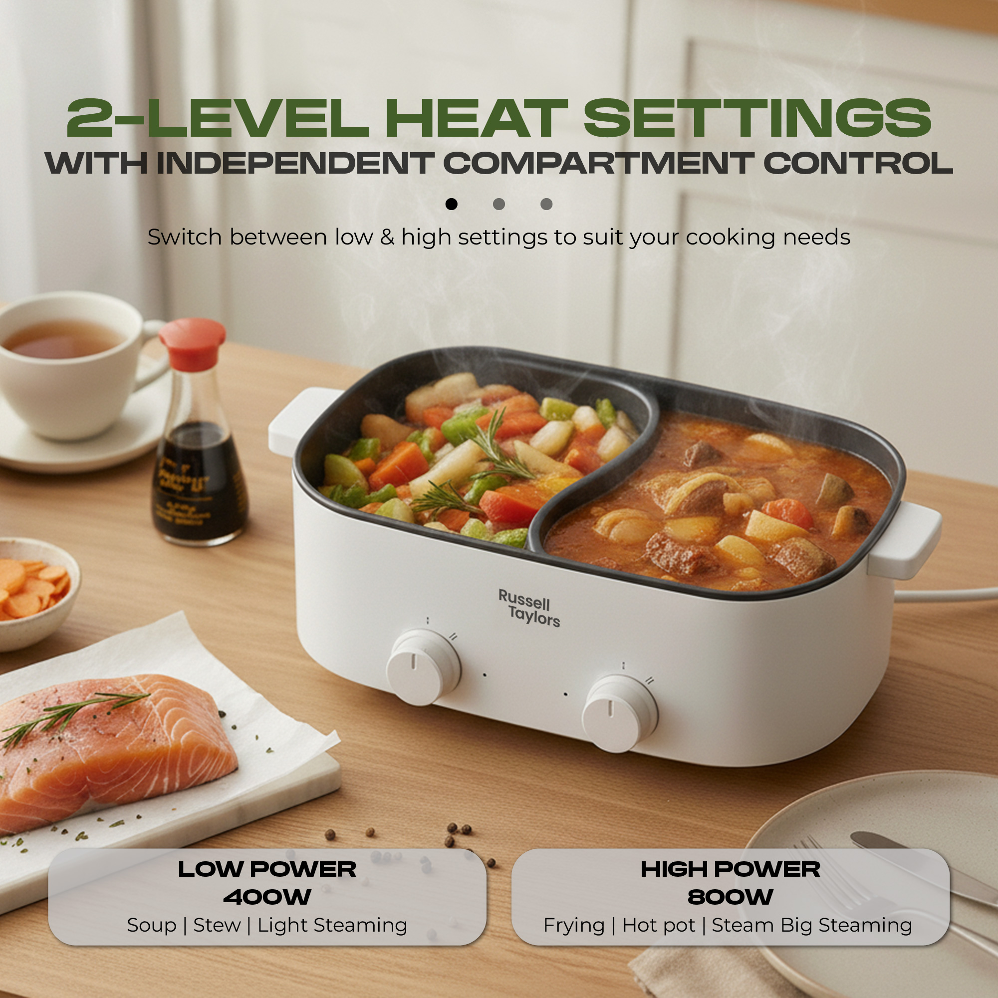Russell Taylors Dual Compartment Non Stick Electric Hotpot & Steamer ...