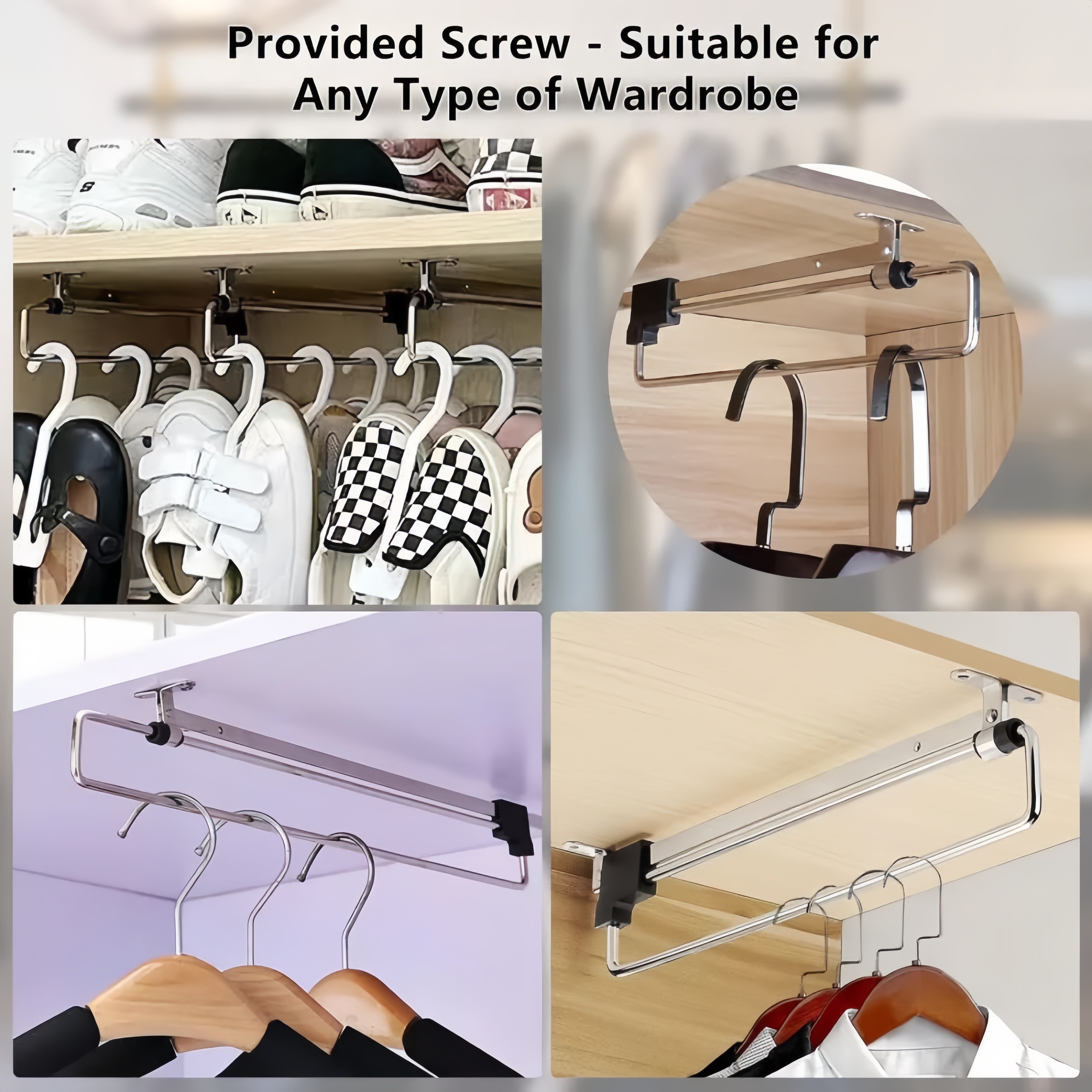 Pull Out Hanger Retractable Cabinet Hanging Clothes Rail Extending Rack ...