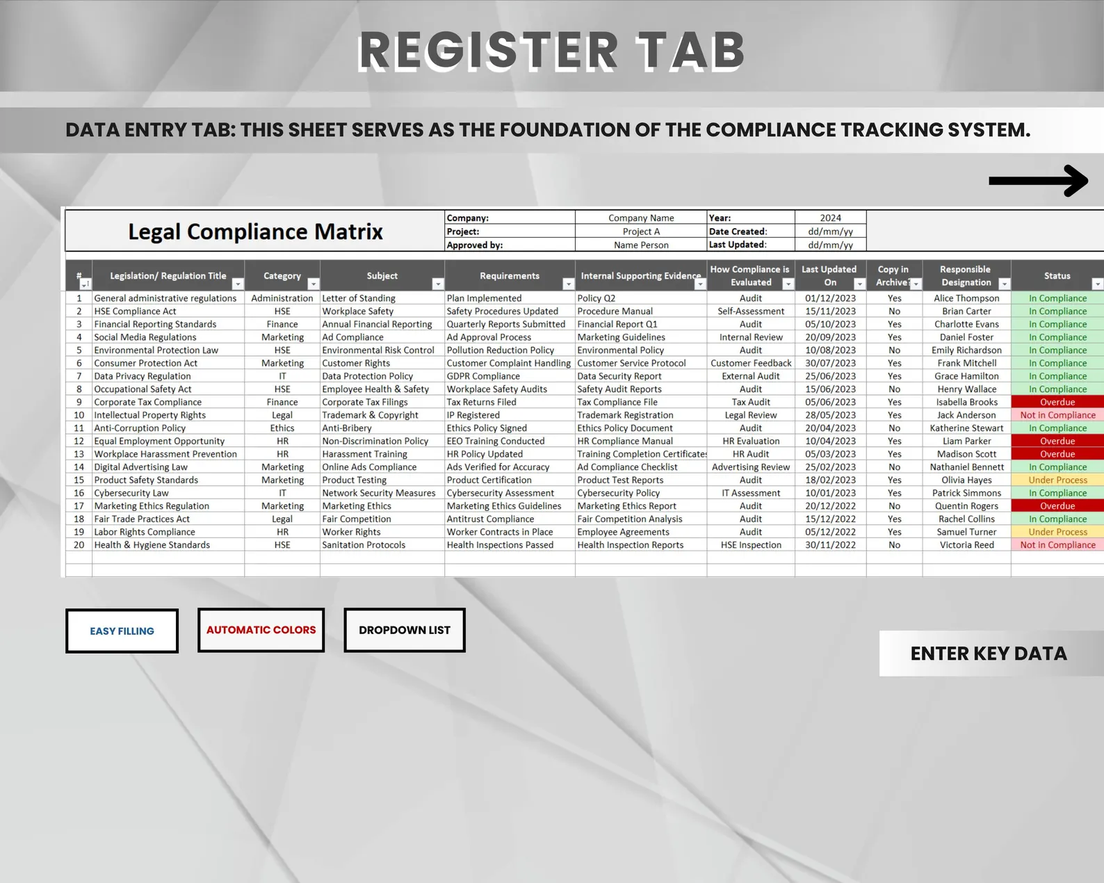 Legal Compliance Monitoring Tool | Excel Template for Regulatory ...