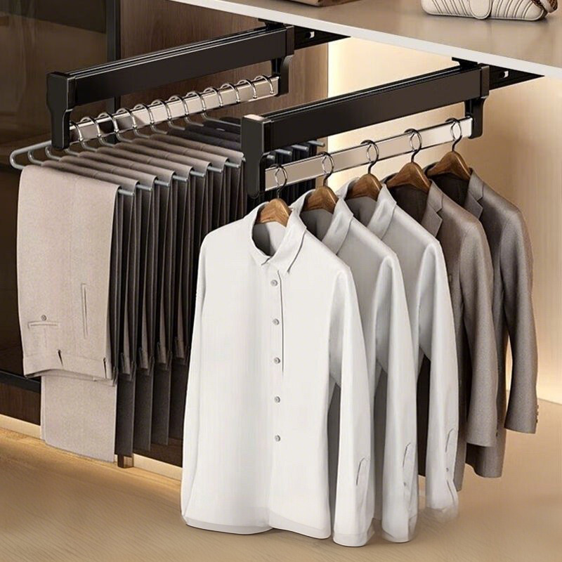 retractable Pull-Out Pants Hanger Rack Sliding Wardrobe Organizer ...
