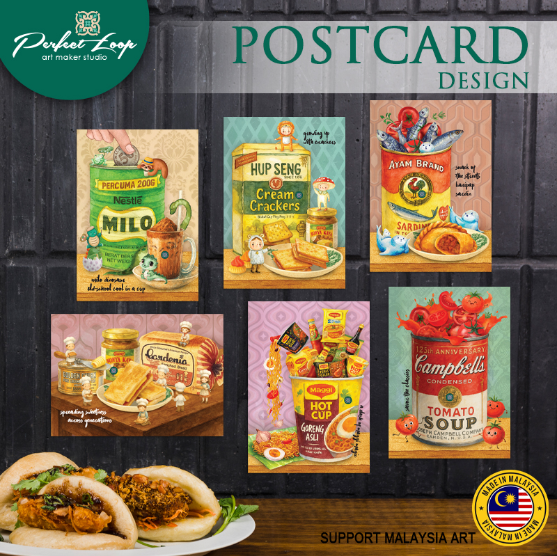 Postcard Design Local Old Brand Product Cute Water Color Drawing ...