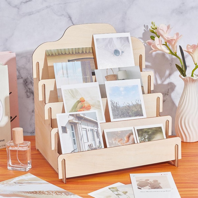 Wooden Table Storage Rack 4 Tier Greeting Card Display Stand For ...