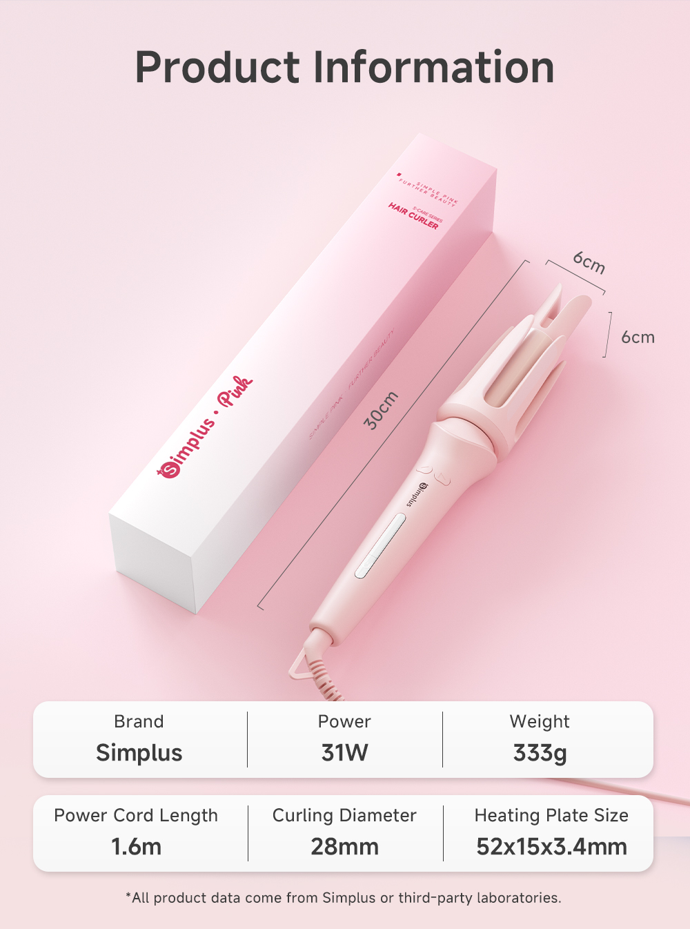 【Simplus Pink】28mm Automatic Hair Curler丨Egg Roll Style丨3 Temperature丨 ...