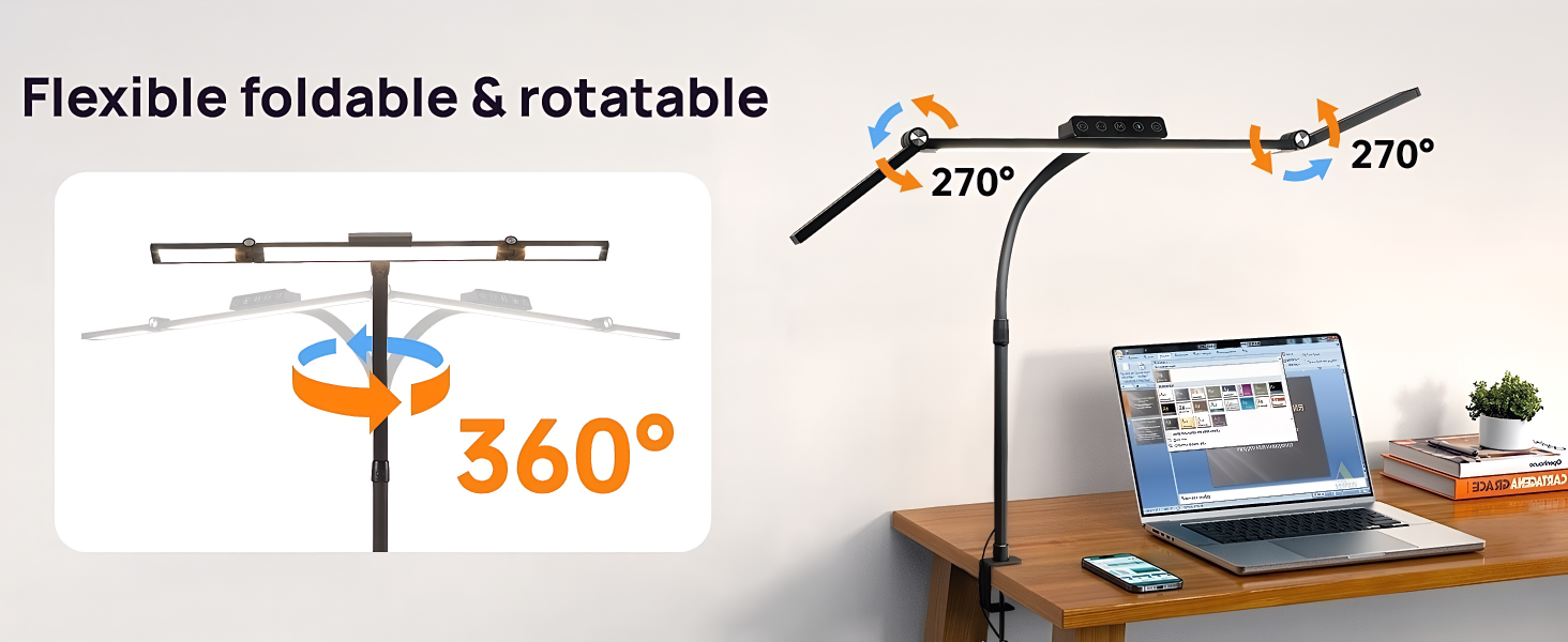 LED Long Arm Three Head Remote Control Student Study Office Eye ...