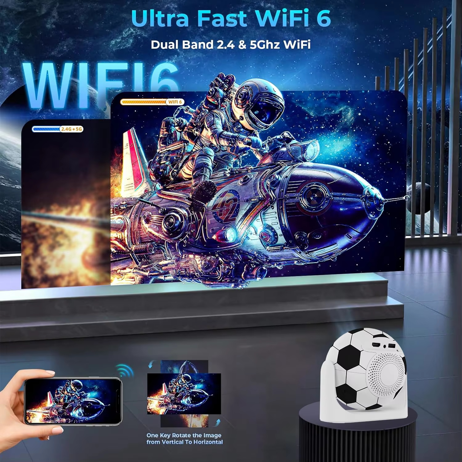 JY360 Mini Projector 4K Gimbal Football Design Video Projector with ...