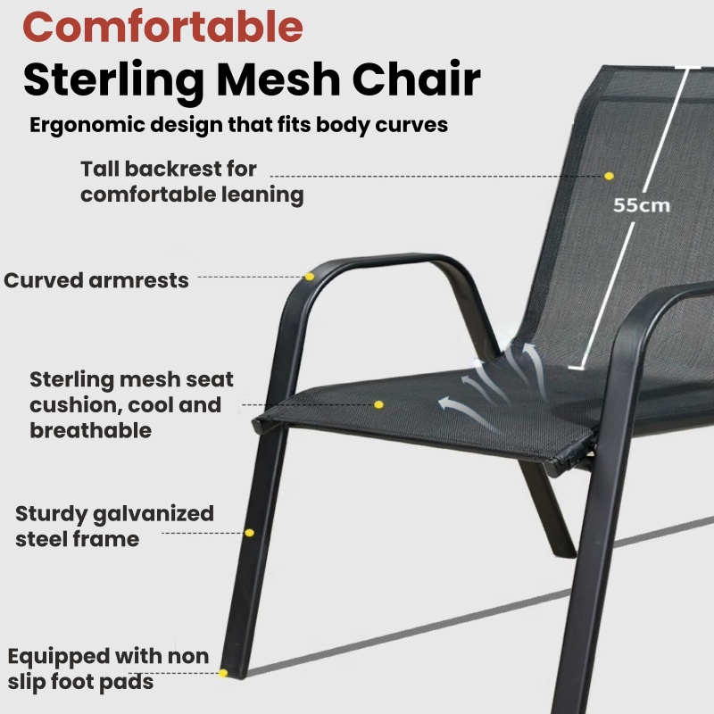 𝑻𝑨𝑩𝑳𝑬 𝑻𝑹𝑶𝑽𝑬 Mesh Fabric Metal Garden Stackable Chair Lounge Chairs Set ...