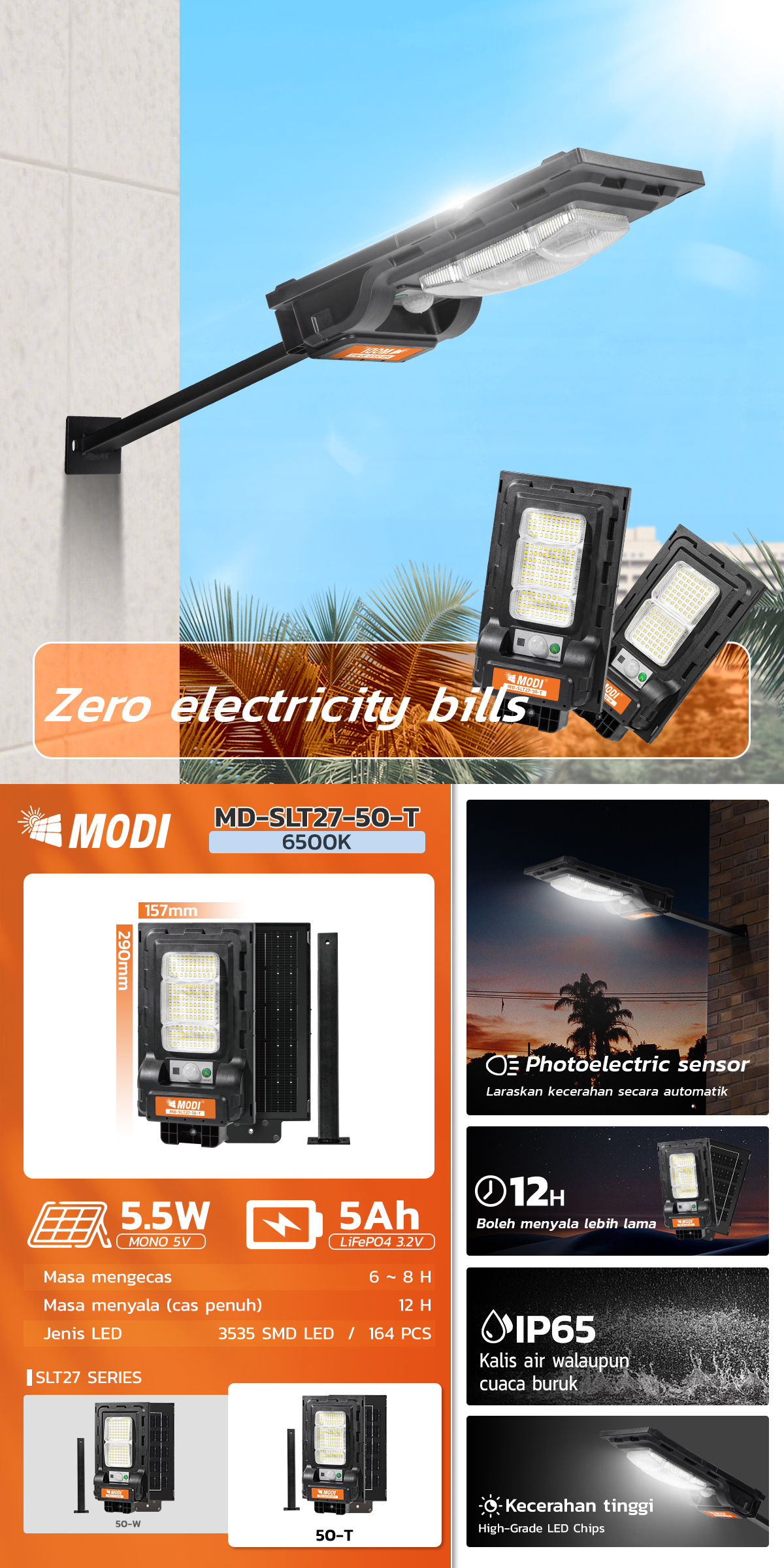 MODI Lampu Solar Light Outdoor 30W 50W Daylight, Warm Light ...