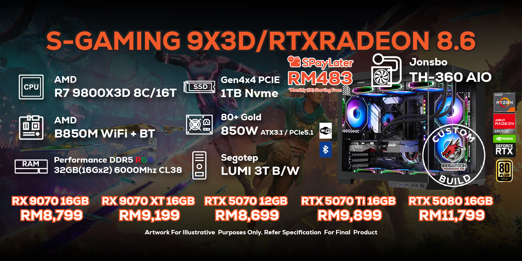 # DOTATECH S-GAMING 9X3D/RTXRADEON 8.6 - CUSTOM PC GAMING PACKAGE # R7 ...