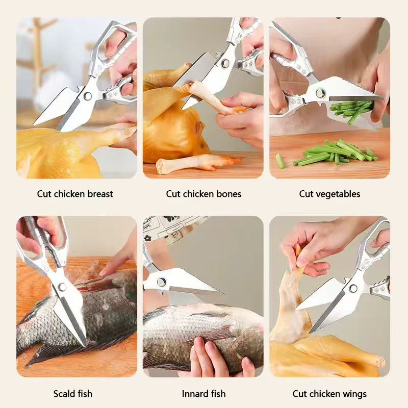 WORTHBUY Gold and silver kitchen scissors, stainless steel multi ...