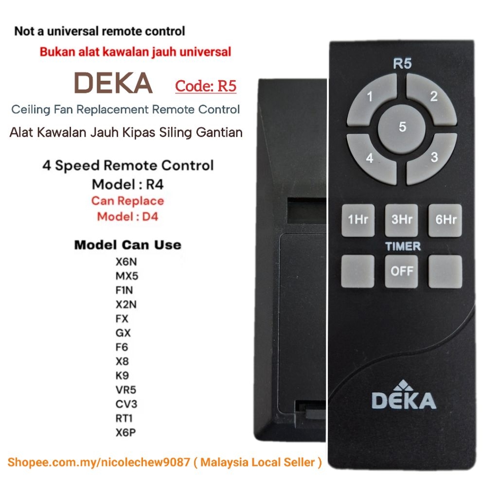 Deka Ceiling Fan Replacement Remote Control R5 / Alat Kawalan Jauh ...