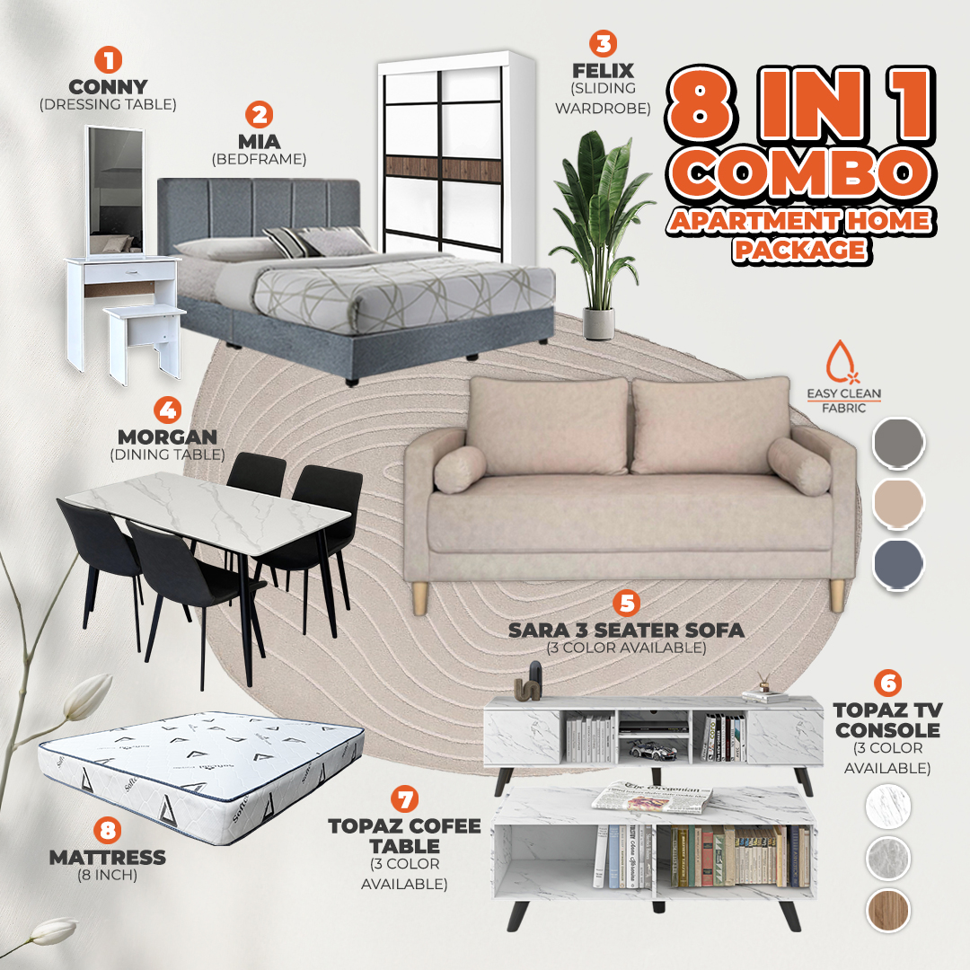 [COMBO HOME PACKAGE] 8IN1 1+4 Dining Table Set + L Shape Seater Sofa ...